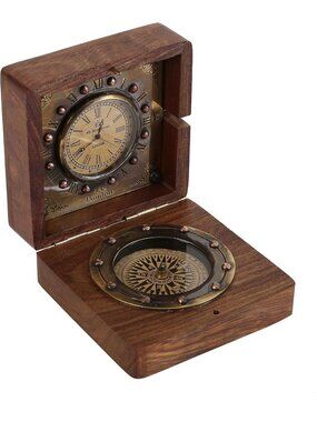 Men's Brown Analog Handmade Brass Sundial Authentic Vintage Maritime Compass